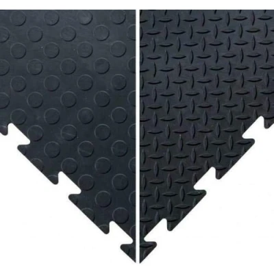 Image of BiGDUG Garage Interlocking Vinyl Floor Tile Packs 47 x 47cm 1.2cm Thick Non Slip Home Gym Workout Workshop Flooring Durable Easy Lay (60 Black Checker Tiles)…