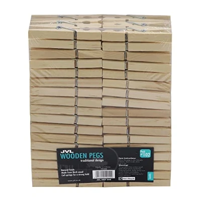 Image of JVL Birch Wood Pegs, Pack of 102,Wooden,19 242