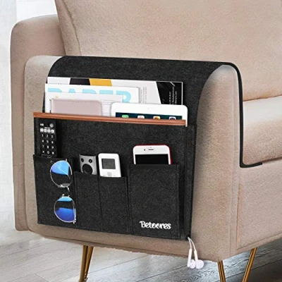 Image of Betoores Sofa Armrest Organiser, Bedside Table Bag for Couch, Armrest, Desks, Suitable iPad, Book, Magazines, Mobile Phone, Remote Control, Tablets, Glasses, Dark Grey