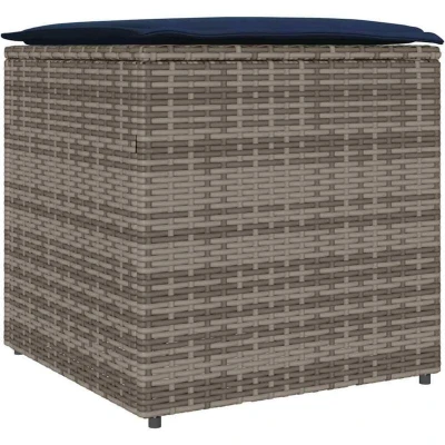 Image of vidaXL Storage Box Grey and Navy Blue Rattan Fabric Cushion Medium