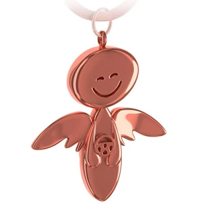 Image of FABACH Guardian Angel Keyring Smile with Steering Wheel Elegant Pendant made of Metal in Silver, Gold, Rose, Black, Bronze Gift Lucky Charm Car Driving License Careful