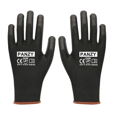 Image of Pack of 12 or 24 Black Safety Work Gloves, Outdoors PU and Nylon Non Slip Handling Good Dexterity Protective Gloves (12, XXlarge (11))