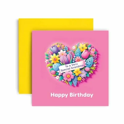 Image of Huxters Birthday Card for Grandma Floral Heart To a Very Special Gift Pink Yellow 14.8cm (Grandma)