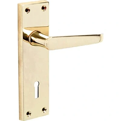 Image of Designer Levers Victorian Straight Lever Door Handles Polished Brass 1 Pair Locking Handle