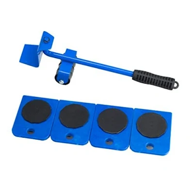 Image of Furniture Transport Roller Set 5 Pieces 4 Rollers &amp; 1 Load Jack Each 150 kg Capacity Non Slip Coating For Effortlessly Moving Furniture/Moving Aid/Load (Blue)