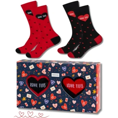 Image of soxo Valentine&#039;s Day Socks Set Funny Men Gift Ideas Long Sock Men&#039;s Funky Valentine Gifts 6.5 10.5 Hearts 2 Pairs