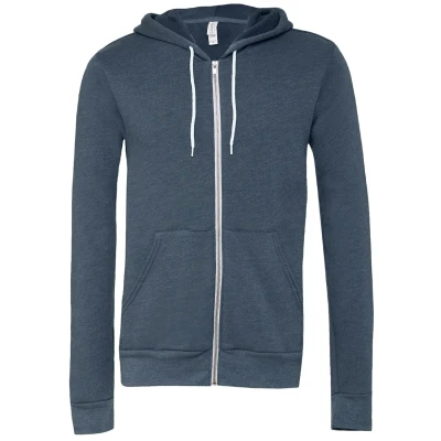 Image of Unisex Poly Cotton Fleece Full Zip Hoodie HEATHER NAVY S