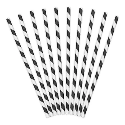 Image of Black and White Striped Paper Straws Pack of 10 No Plastic Eco Friendly, Biodegradable, Compostable