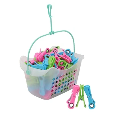 Image of JVL Plastic Peg Basket with 72 Prism Clip Pegs hooks, Multicolor (19 216 274)