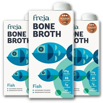 Image of Fish Bone Broth Liquid Collagen &amp; Protein Low Carb, Keto Gluten Free Clear Broth, not Stock Cubes, Powder, or Concentrate 3 x 500ml