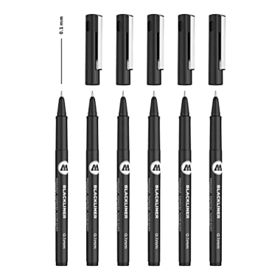 Image of Molotow Blackliner 0.1 mm Fineliner with Permanent Ink Pack of 6 Black