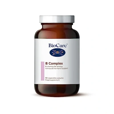 Image of BioCare B Complex Vitamins B1, B2, B3, B5, B6, B12, C &amp; Biotin for Energy, Nervous Hormone Support Suitable Vegetarians and Vegans 90 Capsules