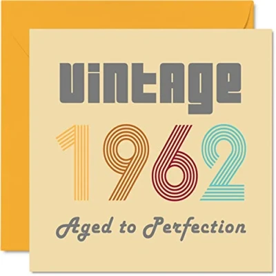Image of 62nd Birthday Cards for Men Women Vintage 1962 Aged To Perfection 62 Card Funny Her Him, 145mm x Best Friend Greeting Mum Dad Grandad Grandpa Grandma Nanny