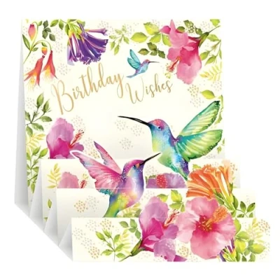 Image of 3D Pop Up Birthday Card Female for Her Hummingbirds Floral Design Special Finishes Made in the UK Eco Friendly