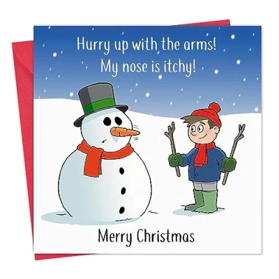 Image of Twizler Funny Christmas Card Snowman Itchy Nose Merry Humour Xmas Mens for Him Male Husband Son Dad Womens Her Female Wife Daughter Mum Happy Holidays