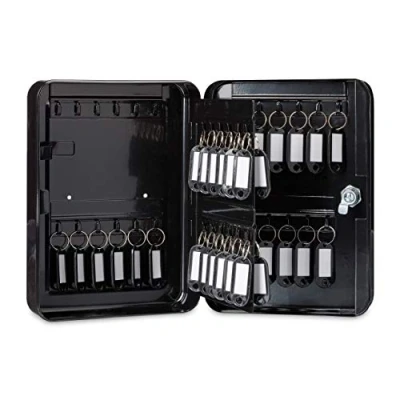 Image of Relaxdays Metal Cabinet, Lockable, 48 Hooks with Key Tags, HWD 25x18x7.5 cm, Black, One Size