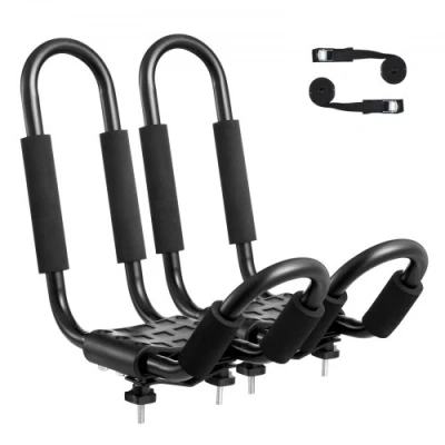 Image of VEVOR Kayak Roof Rack 1 Pair J Bar, Soft Rack, Top Mount Tie Down, Carrier for Kayak, Surf Board, Canoe, SUP, Ski on Car, SUV, Truck,