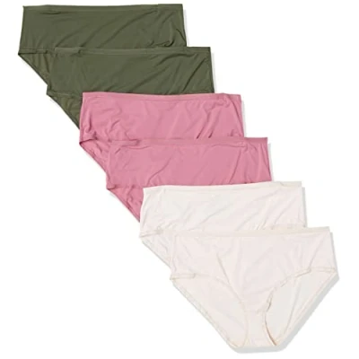 Image of Amazon Essentials Women&#039;s Mid Rise Underwear (Available in Plus Size), Pack of 6, Blue/Dark Khaki Green/Mauve, 3XL