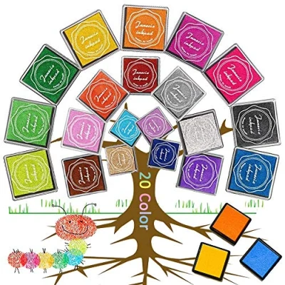 Image of XCOZU 20 Pack Ink Pad, Rainbow Stamp Pad Mini Craft Pads for Stamping Children, Coloured Fingerprint Non Toxic Set Card Making, Rubber Stamps, Paper, Fabric (20 Colors)