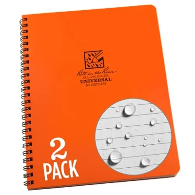 Image of Rite in the Rain Weatherproof Side Spiral Notebook, 6.625&quot; x 8.5&quot;, Orange Cover, Universal Pattern, 2 Pack (No. OR73 LGL2)
