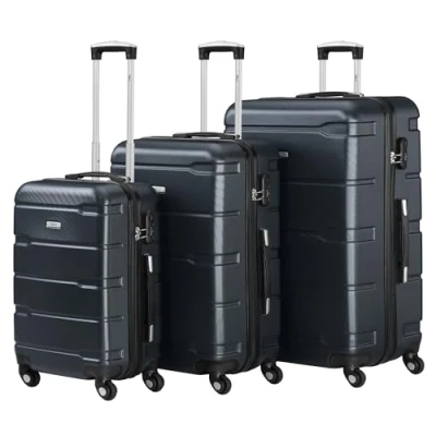Image of Zelsius 3 Piece Luggage Set, Charcoal Grey ABS Hard Shell Suitcase Set with Combination Lock, 4 Wheels and Inner partition suitcases Lightweight Travel