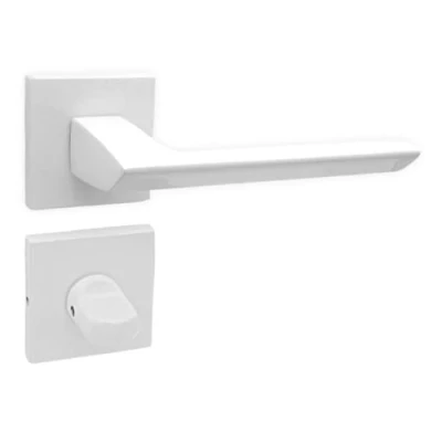 Image of domino Elena QR Slim White Door Handle Set Toilet Bathroom Square Rosette for Doors Aluminium