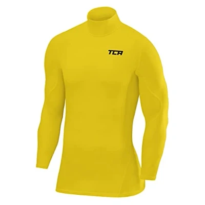 Image of TCA Men&#039;s SuperThermal Compression Base Layer Football Running Top Long Sleeve Thermal Mock Neck Sonic Yellow, XXL