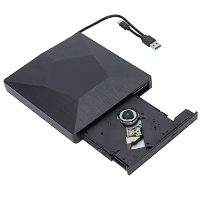 Image of ciciglow External DVD Drive, USB 3.0 + Type C Portable CD/DVD+/ RW Drive/DVD Player for Laptop CD ROM Burner Compatible with Desktop PC Windows XP/2000/2003/7/8/10/Vista/OS X(black)