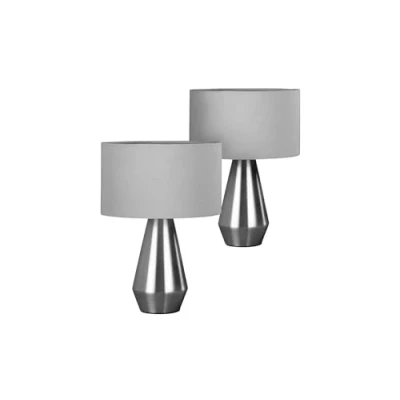 Image of SHABJY Maya Pair of Touch Table Lamps These are A Great Way to Instantly Brighten Up Any Space Each Lamp Comes Complete with Fabric Drum Shade Grey 2