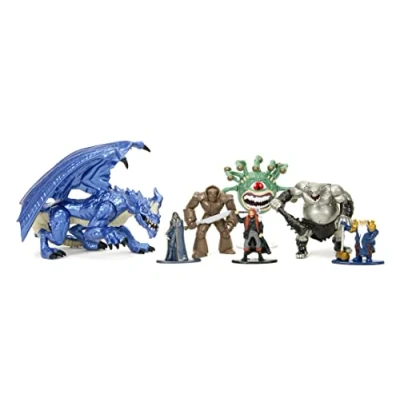 Image of Jada Toys Dungeons and Dragons Figure Set (Mega Pack with 7 Collectible Figures in 3 Sizes) Metal DND from 12 Years (Elf, Human Barbarian, Dwarf, Golem, Ogre, Beholder, Dragon), 4 10 cm