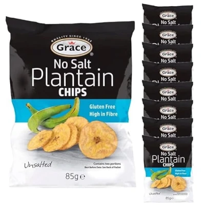 Image of 9 x 85g Unsalted Plantain Chips Banana Crisps Natural Lunch Snack Gluten Free
