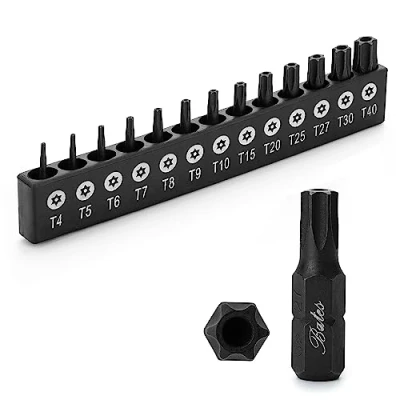 Image of Bates Tamper Proof Torx Bit Set, 13 Pieces T4 T40, Security Star Bits Screwdriver Sets, 1/4 Hex Set