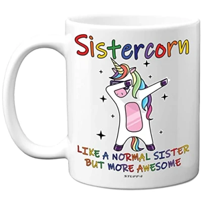 Image of Sister Birthday Gifts Sistercorn Best Mugs, Happy Mug, Special Christmas Gifts, Funny Xmas Tea Coffee Cup Cups, 11oz Ceramic Dishwasher Safe Mugs Made in UK