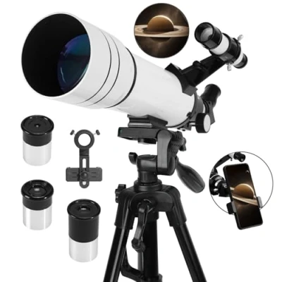Image of Telescopes for Adults Astronomy, 70mm Aperture 400mm Refractor Telescope Kids FMC Coated High Transmission with Smartphone Adapter Tripod Astronomical Beginner White