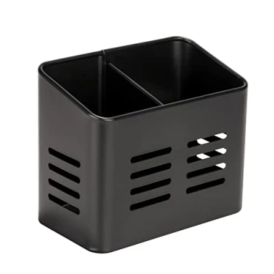 Image of WENKO Baco cutlery storage basket, black outdoor kitchen basket made of powder coated metal in elegant for cutlery, can also be used as a dish drainer, 16 x 13.5 9 cm
