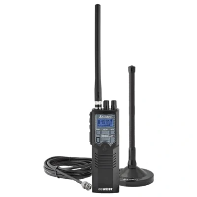 Image of Cobra HHRT50 Road Trip CB Radio 2 Way Handheld Emergency with Access to Full 40 Channels &amp; NOAA Alerts, Rooftop Magnet Mount Antenna and Omni Directional Microphone, Black, 6.3&quot; x 2&quot; 1.75&quot;