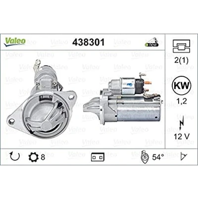 Image of 1776538, CV6T11000AA, CV6T11000AB, RECV6T11000AB Starter motor VALEO 438301 12V 1,2kW 8 NO R 54 NEW ORIGINAL PART FORD: FIESTA 6, FOCUS 3