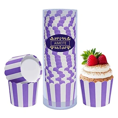 Image of AIMEITE Set of 24 Paper Cake Cases Mini Baking Cups Liners Cupcake Muffin Stripes Wrappers (Purple)