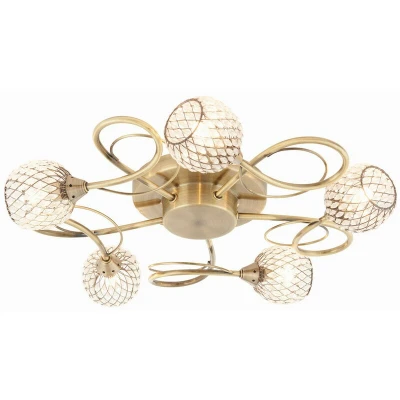 Image of Aherne 5 Light Semi flush Antique Brass With Wire, Bead Shade, G9