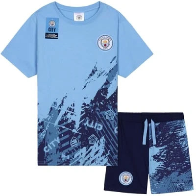 Image of Get Trend Manchester City F.C. Pyjamas Boys Short Football PJs Breathable Nightwear Loungewear Jammies Comfy Sleepwear (9 10 Years, Blue City)