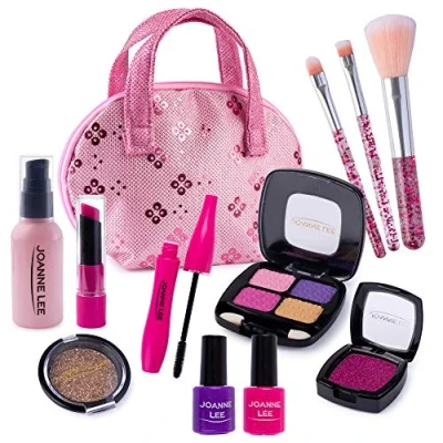 Image of koolbitz Kids Pretend Play Makeup Set, 12 Pieces Cosmetic, Salon Cosmetic Toys Kit with Pink Purse, Washable for Girls, Perfect Gifting Combo, Children Princess Make Up Set
