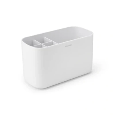 Image of Brabantia ReNew Bathroom Caddy (White) Compartments for Toothbrushes, Toothpaste, Soap etc Nonslip Base and Drainage Holes