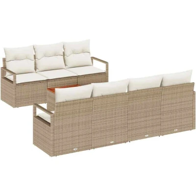 Image of vidaXL 8 Piece Garden Sofa Set with Cushions Beige Poly Rattan Acacia