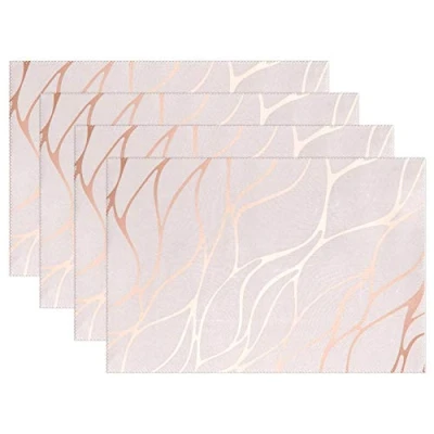 Image of Placemats Rose Gold Marble Pattern Place Mats Dining Table Christmas Decoration 4pcs
