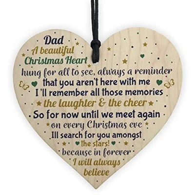 Image of RED OCEAN CHRISTMAS Tree Decoration In Memory Of Dad Memorial Wooden Heart Bauble Gift