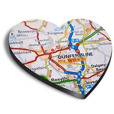 Image of 1 x Heart MDF Magnets Dunfermline Scotland Travel UK GB Map 44918