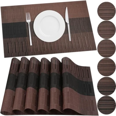 Image of HEYOMART Placemats and Coasters Sets of 6, PVC Vinyl Table Mats Non Slip Heat Resistant Washable Dinner Place for Kitchen Dining Home Restaurant, Coffee