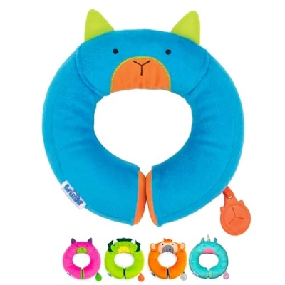 Image of Trunki Kid&#039;s Travel Neck Pillow and Chin Rest Support Sleepy Heads in the Car Seat, Plane, Bike or Pram Yondi SMALL Bert (Blue)