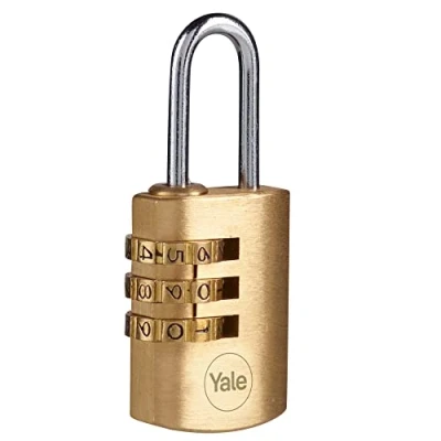 Image of Yale Y150B/22/120/1 Standard Security 22mm Brass Combination Padlock Open Steel Shackle 3 dial Lock