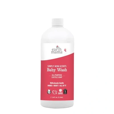 Image of Earth Mama Natural Non Scents Baby Wash Gentle Castile Soap for Sensitive Skin, 34 Fluid Ounce (Packaging May Vary)